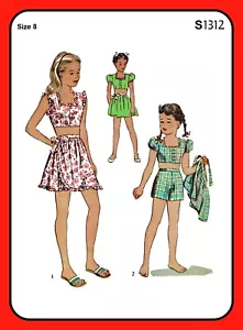 Kinder 3-Teiler PLAYSUIT Muster 1312 Crop TOP Rock SHORTS Mädchen Vintage 1944 - Bild 1 von 11