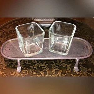 Partylite Metal Tray & (2) Glass Votive Candle Holders - Picture 1 of 1