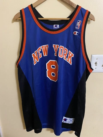 Vintage New York Knicks Latrell Sprewell Jersey Champion Size 48 XL Blue NBA 90s Cover