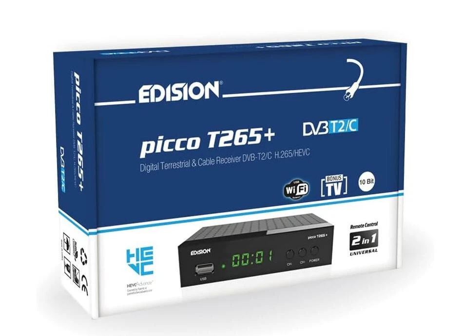 TIENDA DE EDISION Edision Picco T265+ Receptor Terrestre TDT DVB-T2 y por Cable DVB-C, H265 HEVC