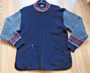 Vintage isländisches Design schwarz Wolle Reißverschluss vorne nordisch Cardigan Pullover S-M warm - Bild 1 von 6