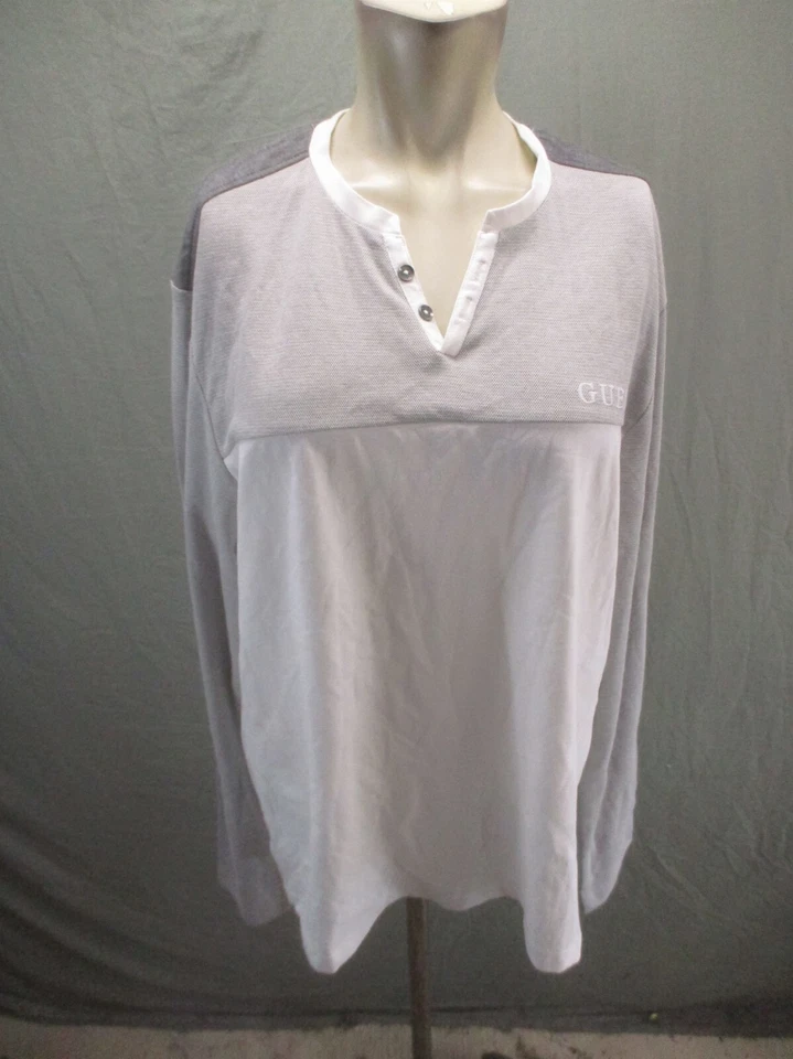 NWT GUESS Size L Mens Gray 1/4 Button Long Sleeve Breathable Henley Shirt 181 - Image 1 of 4