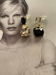 NEW GOLD PLATED COLOUR BLACK WHITE STONE DROP DANGLE MISMATCHED EARRINGS AU - Picture 1 of 6