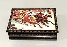 Vintage 1980? Russian Winter 3 Horses Lacquer Painted Wood Trinket Jewery Box