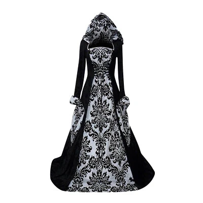 Women Vintage Retro Gothic Long Sleeve Hooded Dress Gown Fancy Cosplay Dress UK - Image 1 of 4
