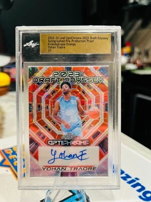 2022 LEAF YOHAN TRAORE OPTICHROME 1/1 AUTO ONE OF ONE RC KALEIDOSCOPE ORANGE SP  - Image 1 of 2
