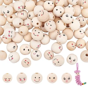 PH PandaHall 100pcs 5 Styles Smile Face Wood Beads, 15~18mm Wooden Beads with... - Picture 1 of 6