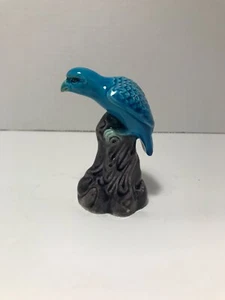 Rare Diminutive Chinese Aubergine Turquoise Mudman Bonsai Exotic Bird Statue 4" - Picture 1 of 8