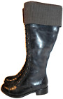 $378 Cole Haan Air Whitley Charcoal Leather Tall Flat Lace Up Knit Cuff Boot 6