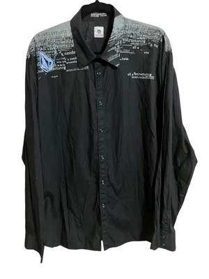 Volcom Graphic Writing Men’s Black Gray Long Sleeve Button Up Cotton Shirt XXL - Image 1 of 4