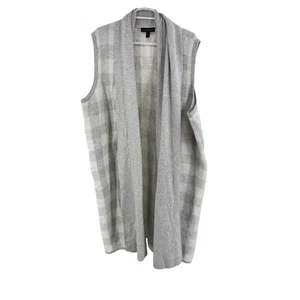 Lane Bryant Gray White plaid sleeveless Cardigan duster Sweater open front 22/24 - Picture 1 of 10