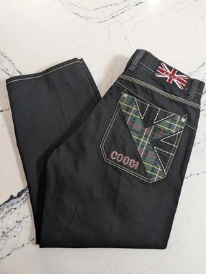 Jeans streetwear skate hip hop vintage Y2K Coogi 38x31 preto denim perna larga folgado - Imagem 1 de 4