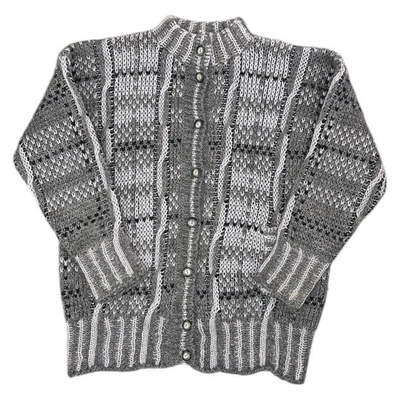 Vintage St Michael Wool Knit Cardigan 90s Retro Pattern Grey Sweater Womens Uk10 - Image 1 of 4