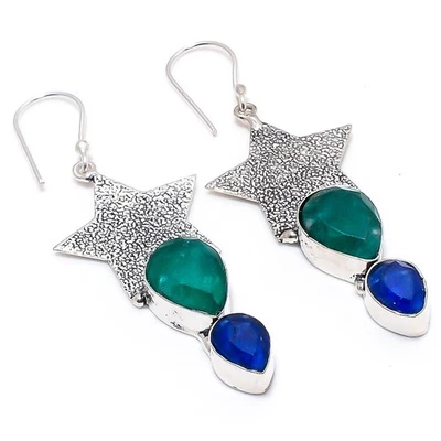 Greensimulated, Blu Giada 925 Sterling Argento Gioielli Orecchini - Immagine 1 di 4