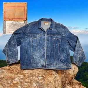 Rare! Vintage Royal Knight 70s 80s Dark Acid Wash Trucker Jacket Cotton Size XL - Picture 1 of 12