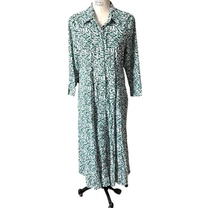 Vestido Camisa Julia Amory JA Verde Estampado Planta Grande - Imagen 1 de 8
