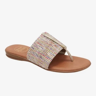 André Assous Nice Natural Stretch-Raffia Featherweights™ Sandals Sz: 7 Metallic Foto 1 de 4