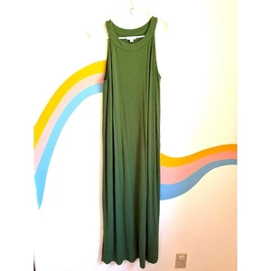 J.Jill Maxi Dress Womens Medium Jersey Knit Stretchy Green Sleeveless Pocket - Picture 1 of 6