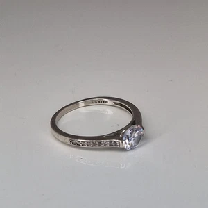 Solitaire Ring Size P1/2 Sterling Silver 925 Sparkly Band Delicate Cocktail  - Picture 1 of 15