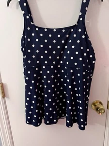 NEW Lands' End Women's Flutter Scoop Tankini Swimsuit Size XL Deep Sea Polka Dot - Picture 1 of 6