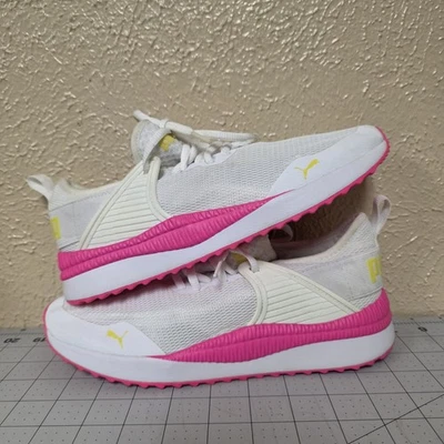 PUMA 鞋 Pacer Next Cage 女式 8 码白色粉红色黄色运动鞋 373983 01 — 第 1/4 张图片