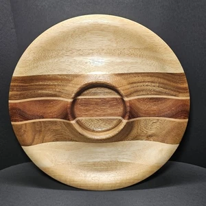 Nambe Three Wood Appetizer Bowl - Acacia Wood - Made In Thailand - 13.5 Inches - Picture 1 of 8
