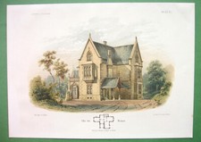 ARCHITECTURE  Villa at Weimar Anglo-Gothic Style - 1862 COLOR Litho Print