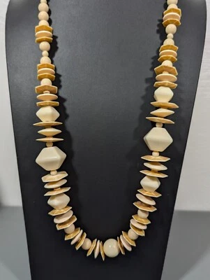 Retro Crema Marrón Geométrico Lucite Grueso Cuentas Distintivo Collar Boho 32" Foto 1 de 4