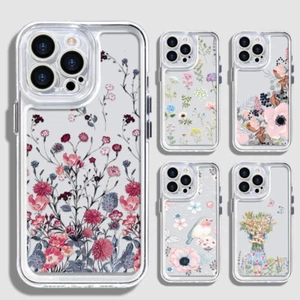 Phone Case For iPhone 17 16 15 14 Pro Max 13 12 Flowers Shockproof Clear Cover - Picture 1 of 12
