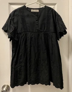 Zara girls sz 7 New Swiss Floral Embroidered dress flounce sleeves black - Picture 1 of 4