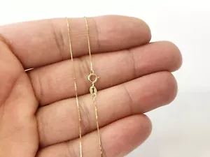 10K Solid Yellow Gold Minimalist Dainty Box Chain Necklace 0.5mm 15 - 20" Inch - Picture 1 of 13