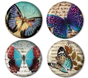 One Of Kind Butterfly Nature Designs - Set of 4 Hand Pressed MAGNETS 2.25" ROUND - Picture 1 of 2