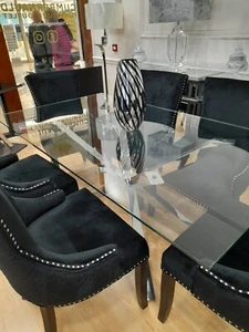 Glass Dining Table With Silver Stand ! DELIVERY UK MAINLAND ONLY - Picture 1 of 3