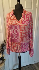 Zoso size XL textured stretch shirt in pink and orange - Picture 1 of 10