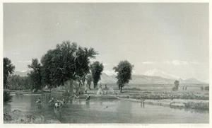 Steel Engraving THE ROCKY MOUNTAINS Indian Village at River 1800s vintage print - Picture 1 of 6