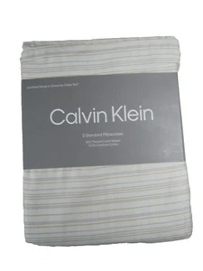 Calvin Klein CK Standard Kissenbezüge 100 % Baumwolle weiß gestreift 300 TC 2er Set - Bild 1 von 3