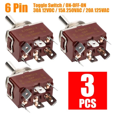 3PCS Heavy Duty DPDT ON/OFF/ON Toggle Switch 20A 125V/15A 250V Screw Terminals