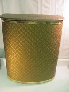 Vintage 24" MCM Hollywood Regency Retro Gold Clothes Laundry Hamper Vinyl Metal - Picture 1 of 18
