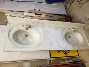 Cultured Marble Vanity Top Bathroom Double Sink White with green swirl 61x22 - Picture 1 of 2