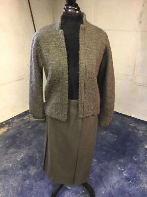 Marisa Ferrari винтажный шерсти ужин костюм зеленый/серый с шерсти блузка и ремень 8 - Изображение 1 из 4