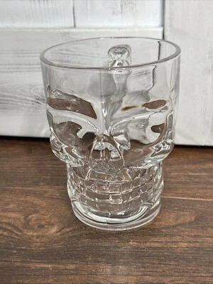 Pirate Skull Halloween Mug Clear Glass 16 Oz Large & Heavy w/ Handle 3D Beer - Image 1 of 4