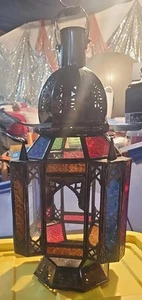 Vintage Large Moroccan Moorish Metal Lantern / Candle Holder / Hanging Lamp - Picture 1 of 7