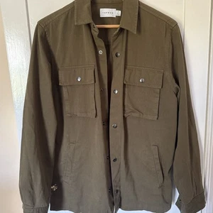 Men Khaki Long Sleeve %100 Cotton Shirt Size 2 Relax Fit Denim Fabric - Picture 1 of 5