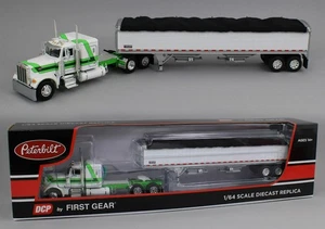1:64 DCP *WHITE & GREEN* Peterbilt 379 48" Flattop & Wilson Grain Trailer NIB - Picture 1 of 7