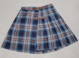 Brooks Brothers Skirt Kilt Womens 16 Blue Brown Wool Tartan Plaid Pleated Preppy - Picture 1 of 7