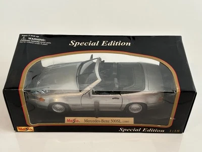 Maisto 1989 MERCEDES-BENZ 500SL convertible plateado fundido a presión modelo coche escala 1:18 Foto 1 de 4