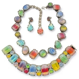 Parure Vintage de Luxe NYC A'dam Regenbogen Strass Halskette Ohrringe Armband - Bild 1 von 13