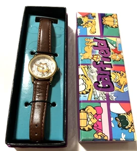 VTG NOS Rare Garfield Watch Comic Strip Box Paws Print Black Band Brand - Picture 1 of 8