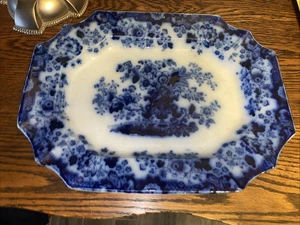 Antique E Walley Indian Stone Platter 16" x 12”" | Flow Blue Ironstone Platter - Picture 1 of 8
