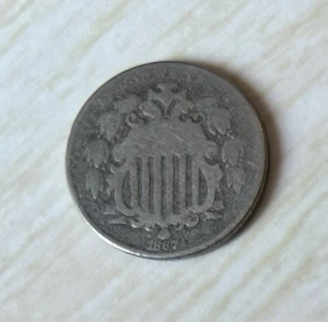 1867 Shield Nickel US Coin - Circulated Coin * Early U.S. Nickel - Picture 1 of 2